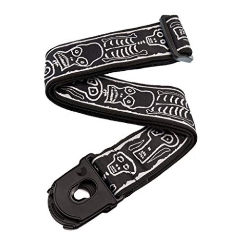 D'Addario Planet Waves 50PLJS01 Gewebegurt Nylongewebe Joe Satriani Collection Skulls n' Bones Einsteckfach für Plektrum Planet Lock System Länge: 1420mm Breite: 50mm