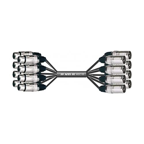 MUSIC STORE XLR Multicore-Kabel 5m, 3-polig, balanciert, 8 geschirmte Leitungen, Tour-Line Stecker, schwarz, ideal für Studio- und Live-Anwendungen, Spliss 0,3 m beidseitig