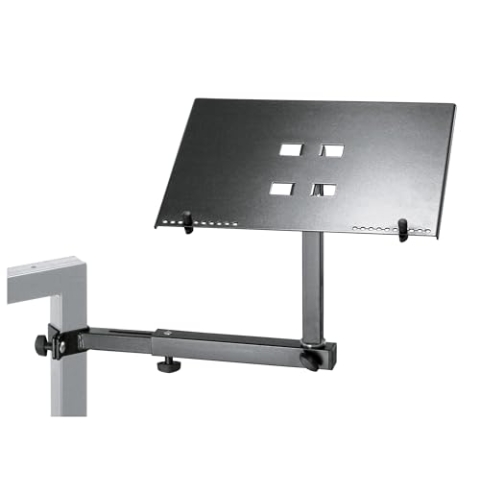 K&M 18815 Laptop-Halter für Omega Keyboardtisch - Aluminium, Stahl - variabler Schwenkarm, einfache Montage am Standbein