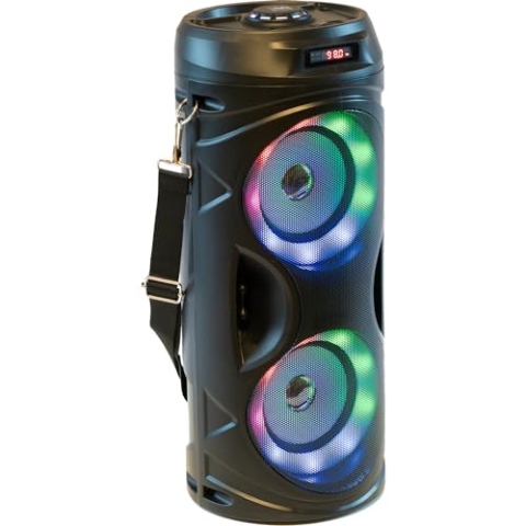 Party Light & Sound - TEEN-VIBE - Batteriebetriebener Lautsprecher mit beleuchteten Tieftönern - Bluetooth, USB, MicroSD, Klinke 6,35mm, TWS - Trageriemen - Schwarz