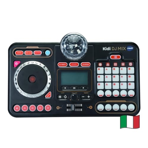 VTech Kidi DJ Mix, DJ-Konsole für Kinder, Lichteffekte, Konzert-Effekte, DJ Mix für Kinder mit Mikrofon, verbinden Sie Ihren MP3-Player, Jack oder Bluetooth, italienische Sprache, Batterien im