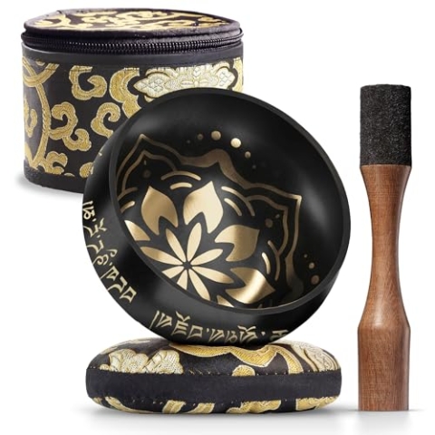 Klangschale – Handgefertigtes Klangschalen Set – Perfekt für Meditation und Klangtherapie – Ideal als Spirituelle Geschenke – Klangschalen Set Chakren mit Kissen, Klöppel und Aufbewahrungstasche