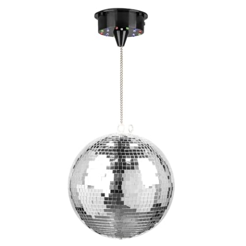 Fuzzix MB30ML - Discokugel mit Motor und LED, 30 cm Diskokugel mit Antrieb, Batterie, Disco Ball, Spiegelkugel mit stabiler Metallöse, Discolicht Partylicht