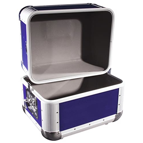 ROADINGER Platten-Case ALU 50/50 abgerundet dunkelblau | Platten-Case im dunkelblauen Aluminiumgehäuse für 80 LPs