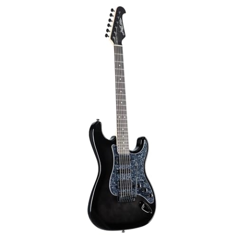 J & D ST-SS BKS E-Gitarre, Black Sunburst, Shred-Axt mit Humbuckern, Single Coil, Vintage Tremolo, Black Finish