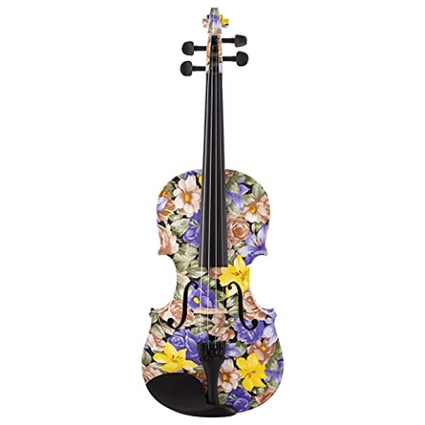 Massivholz Voller Größe 4/4 Lila Rosa Blumen Farbstudent Violine Geeignet Für Anfänger Ebenholz Holz Anfänger Violine Set(3/4)