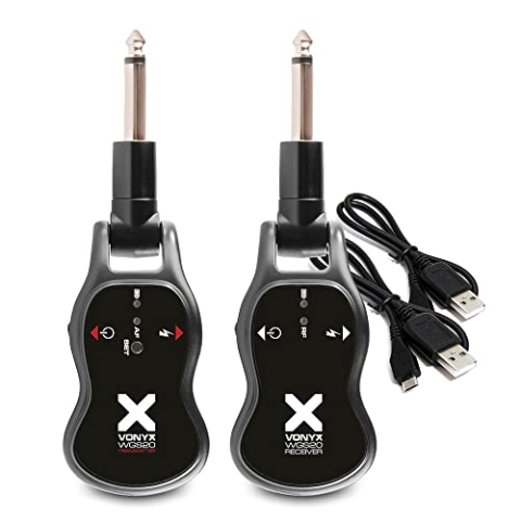 Vonyx WGS20 Drahtloses Gitarrensystem UHF - Gitarren Sender und Empfänger, 6,35-mm-Klinke - bis zu 3h Akkubetrieb - 2x Ladekabel USB auf Micro-USB - stabile Soundübertragung für Gitarren