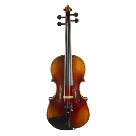 4/4 Violine Handgefertigt für Fortgeschrittene - Fame Handmade Series Professore, Massiver Ahorn, Fichtendecke, Ebenholz-Griffbrett, inkl. Brasilholz-Bogen & Etui, Warmer Klang