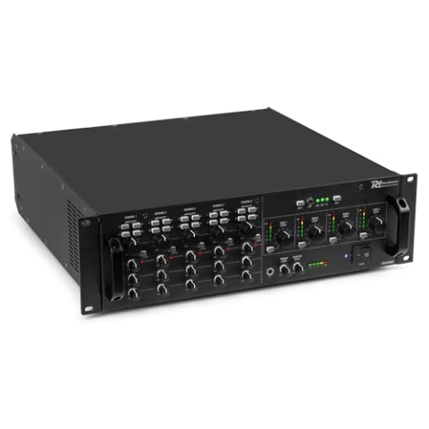 Power Dynamics PAM2004-4 Zonen Verstärker mit Bluetooth – 4x 200W – 100V & 4/8 Ohm – 4 Kanal Amplifier – HiFi Verstärker mit XLR, RCA & Mikrofon-Eingang