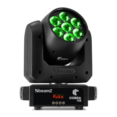 BeamZ Cobra 720 Moving Head LED 100 Watt Wash DMX Licht mit Zoomfunktion, Soundsteuerung, Auto Modi, Gobo-Shake, Flashrate 1-29Hz, IP20, Dimmbar, Discolicht Partylicht DJ Lichteffekt - Schwarz
