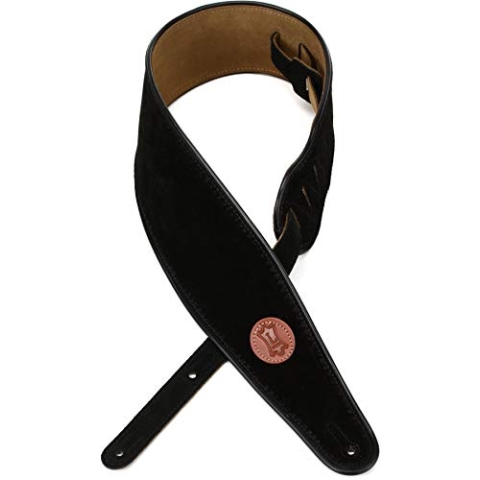 Levy's MSS3-4-BLK Gitarrengurt 4" Suede Leather & Backing Decorative Piping - Black