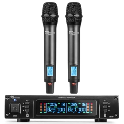 Power Dynamics PD220 UHF Mikrofon Set - 2 Drahtlose Funkmikrofone, UHF True-Diversity System Mikrofon Verstärker, Mikrofon Funk für Bühne & Events, Mikrofon-Set mit Verstärkeranschluss