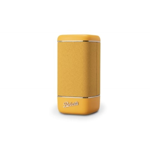 Roberts – Bluetooth-Lautsprecher Beacon 325 – tragbar, wiederaufladbar, Laufzeit 12 Stunden, Zwei Passive Bassheizkörper, Vintage-Design, Bluetooth, Streaming, AUX-Eingang, Sonnengelb