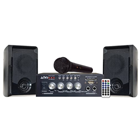 Party Light & Sound - PARTY-KA100 Karaoke-Set mit 1 Verstärker (2x50W), 1 Mikrofon und 2 Lautsprechern (2x50W) - USB, Bluetooth und SD - Schwarz