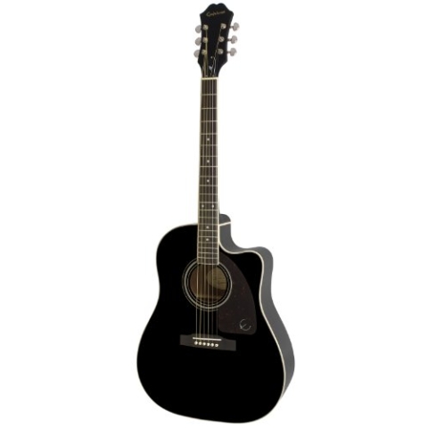 Epiphone AJ-220SCE Solid Top Cutaway Akustische/Elektrische Gitarre (Ebenholz Lack, Mahagoni Hals, Palisander Griffbrett, 25.5 Mensur)