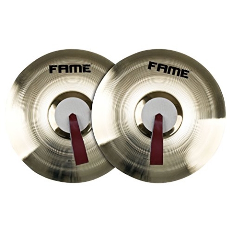 Fame 18 Zoll Marching Cymbals, Messing, Leichtgewicht, Marschbecken für Anfänger, inklusive Pads und Riemen, heller Sound, hartem Attack, langem Sustain, DRU0019478-000