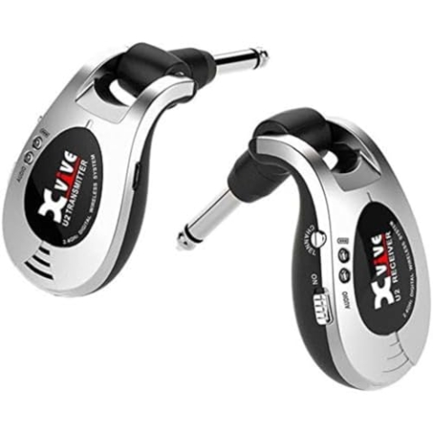 Xvive U2 Wireless Digital Transmitter/Receiver System for Guitar, Bass and Other Instruments, Rechargeable, 2.4 GHz silver
