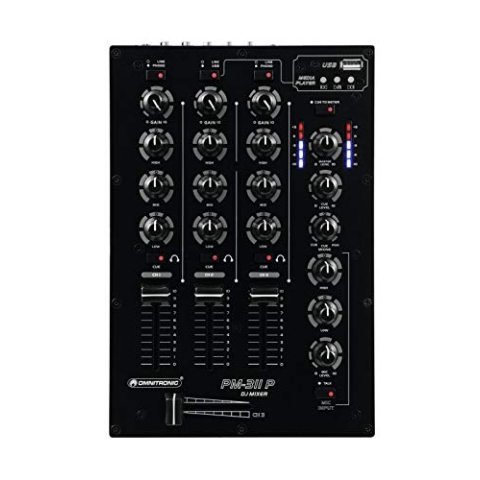 Omnitronic PM-311 P 3-Kanal-DJ-Mixer mit integriertem MP3-Player | DJ-Mikrofoneingang mit Talkover-Schalter