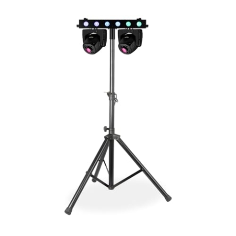 BeamZ Fuze Twin Bar – Moving Head Bar mit LED Lichtorgel, Stativ bis 2,20m Höhe, 2x 75 W Moving Head LED mit Gobos, DMX Licht, DJ Lichtanlage, Discolicht Partylicht – Perfekt für mobile DJs & Events