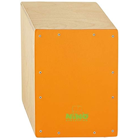 Nino Percussion Cajon Kinder Instrument - Trommelkiste für Kinder ab 4 Jahren - Musikinstrument - Schlagfläche Baltische Birke, Orange (NINO950OR)