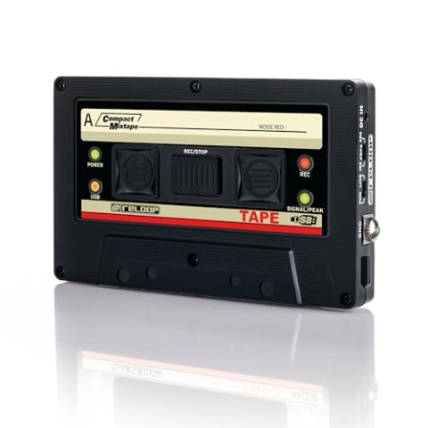 Reloop Tape - USB-Mixtape Recorder im Retro-Kassetten-Look, Line- und Phonoquellen, 3,5-mm-Stereo-Klinke Input, 192kbit/320kbit, schwarz, One Size