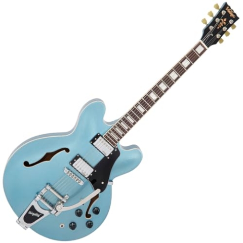 Vintage Reissued VSA500B Gun Hill Blue - Halbakustik Gitarre