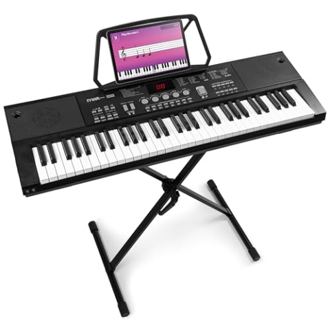 MAX KB15 - Keyboard Piano mit 61 Tasten, Mikrofon und Display, Keyboard mit Ständer, 8 Stunden Akku, 70 Songs & Klangarten, 8 Percussions, Lern-Funktion, Klavier Keyboard Anfänger, USB-C