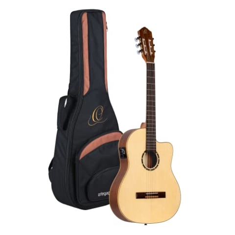 Ortega Guitars Konzert Gitarre Elektro-Akustisch – 4/4, Slim Neck – Family Series – Inklusive Gig Bag – Fichte, Mahagoni, Natur (RCE125SN)