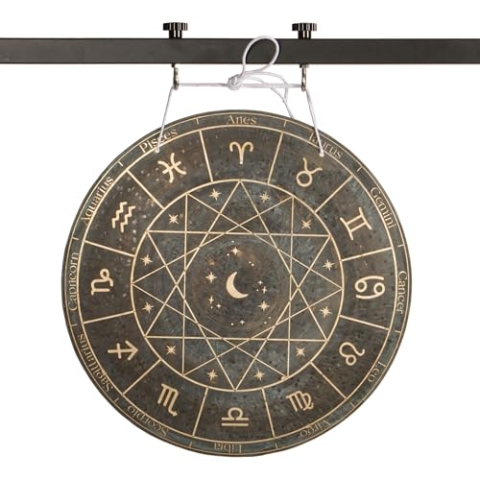 Fame Design 22" Zodiac Gong - Handgefertigter Bronze-Gong, Tierkreiszeichen, Tief beruhigender Klang, Ideal für Meditation & Klangtherapie, Inkl. Schlägel