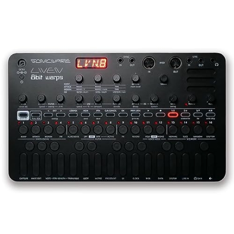 Sonicware Liven 8bit warps [Limitierte Schwarze Ausgabe] Waveform Synthesizer, 4-Track Looper, 4 Sound-Engines, 128-Steps Sequenzer, 10 Effekte, 6 Reverbs