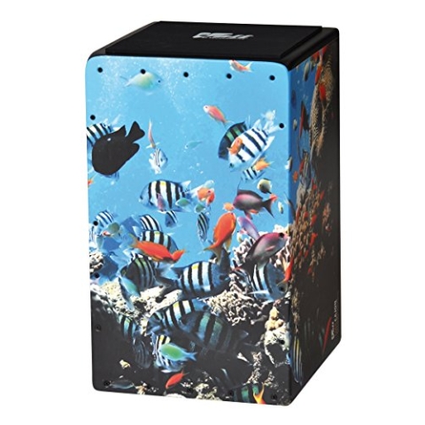 VOLT Cool-Cajon "AquaBloq" Design Percussion (Cajon Set inkl. Lernbuch Cajon-Schule Cajon Basics + CD & Seatpad, Größe:L) geeignet ab 10 Jahren