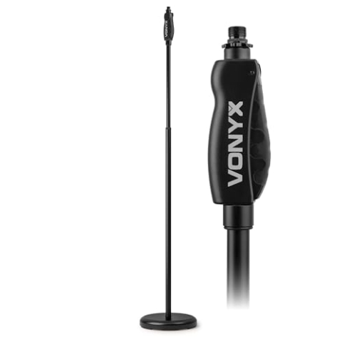 Vonyx MS110 Mikrofonständer – Höhenverstellbare Mikrofon Halterung mit Einhand-Kupplung, Mikrofon Stativ, Stabiler Gusseisen-Sockel, Mikrofon Ständer für Bühne & Studio, Microphone Stand