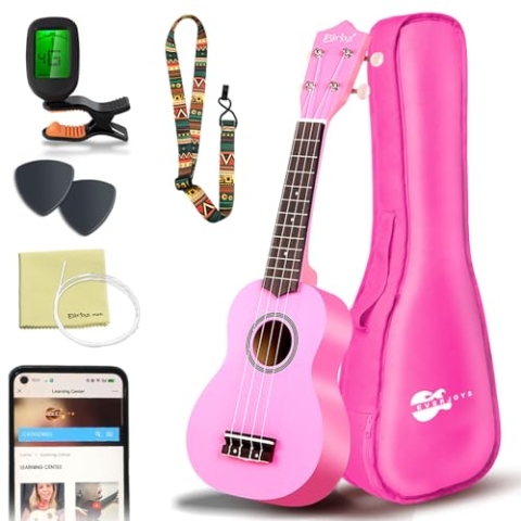 Everjoys Sopran Ukulele Set für Kinder und Erwachsene 21 Zoll Ukulele Starter Kit mit Tasche, Tuner, Songbook, Saiten, Pick, Kleine Hawaii Gitarre Pink