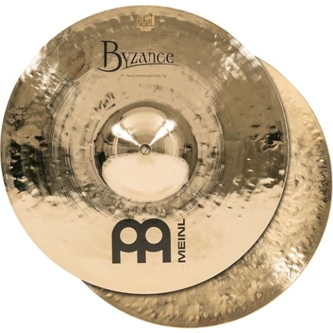 Meinl Cymbals Byzance Brillant Heavy Hammered Hihat 14 Zoll (Video) Schlagzeug Becken – Paar – (35,56cm) B20 Bronze, Brilliantes Finish (B14HHH-B)