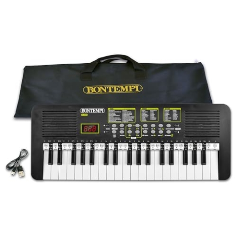 Bontempi KeyRhythm Digital Keyboard Piano with 37 Keys, 2 cm Pitch, Headphone Jack, Pentagram Stripes, Metronome and Transposer, 52 x 19.5 x 5 cm