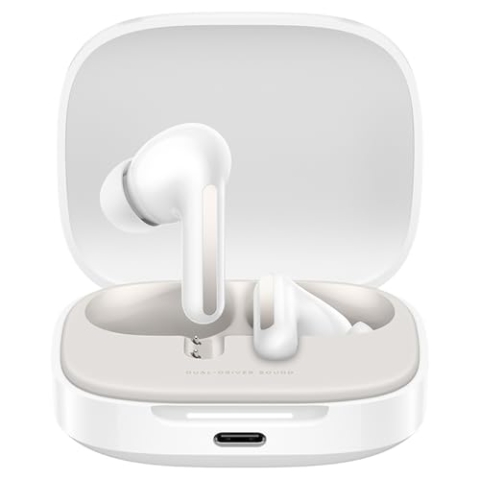 Xiaomi Redmi Buds 6, Bluetooth-Kopfhörer, Dual-Treiber-Design, aktive Geräuschunterdrückung, Dual-Mikrofon mit integriertem KI, Lange Akkulaufzeit bis zu 42 Stunden, Touch-Bedienung, Weiß