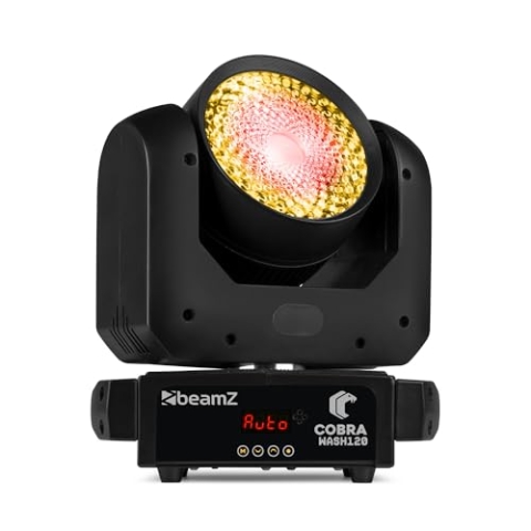 BeamZ Cobra Wash120 Moving Head LED 120 Watt RGBW DMX Licht – Bühnenlicht mit LED-Ring, Auto-Modi, Soundaktivierung, Flashrate 1-22Hz, IP20 – Discolicht Partylicht – Schwarz