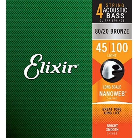 Elixir® Saiten 80/20 Bronze-Akustik 4-str. Basssaiten mit NANOWEB® Beschichtung, Long Scale, Light (.045-.100)