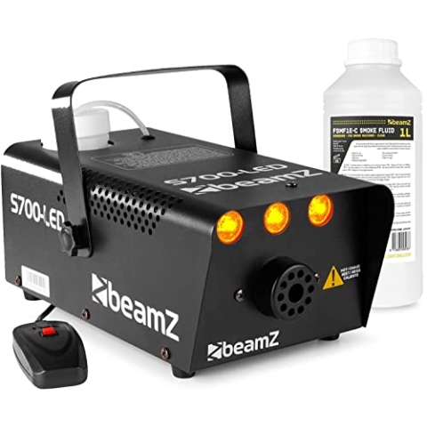 BeamZ S700-LED Nebelmaschine im Set mit Nebelflüssigkeit, Fog Machine, Nebelmaschine, Rauchmaschine Halloween Edition, Flammeneffekt, Party Nebelmaschine mit Kabelfernbedienung