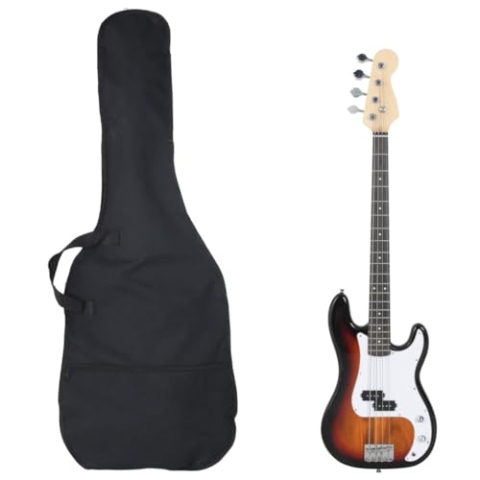 vidaXL E Bass für Anfänger, Elektrische Bassgitarre mit Tasche, Gitarre Guitar Zubehör, Musikinstrument Komplettset, Braun Weiß 4/4 46"