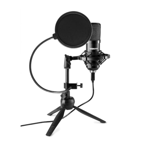 Vonyx CM300B USB-Studiomikrofon mit klappbarem Tischständer, Popschutz und Shockmount - Podcast, Gaming, Streaming, Vlogs, PS4 - Schwarz