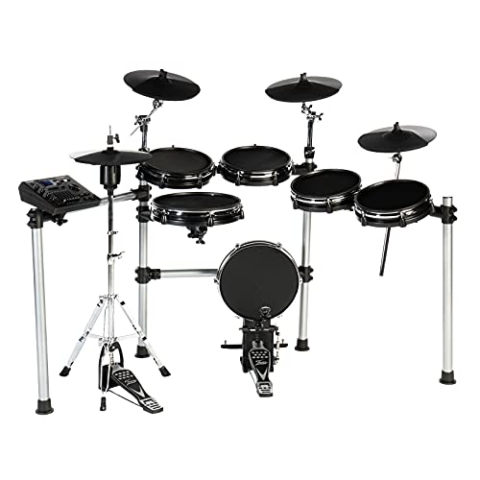 Fame DD-ONE Pro XT E-Drum Set, Elektronisches Schlagzeug-Set mit echter HiHat, 12" Snare-Pad und 12" Kick-Pad, 554 deutsche Studio-Sounds, 78 Drumsets, Aux, MIDI, MP3 und Effekten, inkl. Rack, Schwarz