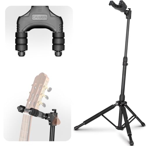 CAHAYA Universeller Gitarrenständer Faltbarer Boden gitarrenständer mit automatischer Schwerkraftverriegelung Stativ Höhenverstellbar frei, geeignet für fast alle Gitarren CY0265
