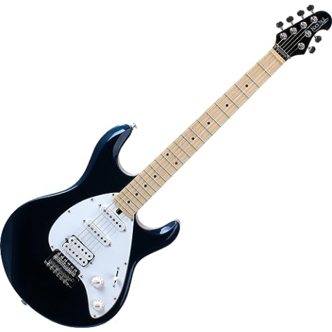 Rocktile Pro MM250-MB E-Gitarre (2 Singlecoils, 1 Humbucker, 22 Bünde, Lindenholz Korpus, Ahorn Hals, 1 Volume- und 1 Tone-Poti, PickUp-Wahlschalter, Weißes Schlagbrett) metallic blue