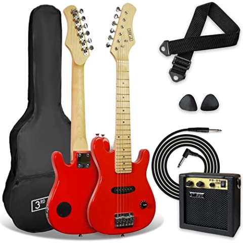 3rd Avenue E-Gitarrenset für Kinder in 1/4-Größe, Junior-Gitarre für Anfänger – mit 6 Monate KOSTENLOSEM Unterricht, tragbarem Verstärker mit 5 W, Kabel, Tasche, Plektren und Gurt – in Rot
