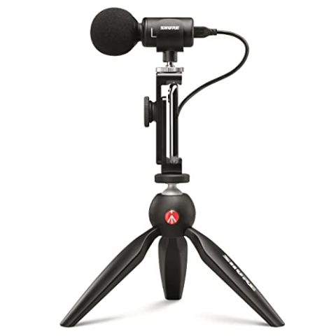 Shure MV88+ iPhone Mikrofon Video Kit - Digitales Stereo-Kondensatormikrofon für iPhone & Android mit Manfrotto PIXI Stativ