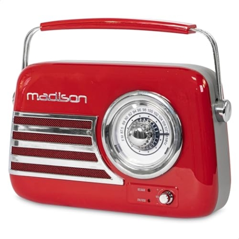 FREESOUND-VR40R - MADISON - 30W Vintage-Radio mit langer Batterielaufzeit, Bluetooth, USB und UKW - Rot