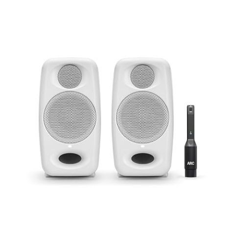 IK Multimedia iLoud Micro Monitor Pro - Pair - 2-Way bi-amped, highly portable, digitally controlled compact reference studio monitors. X-MONITOR. Incl. ARC calibration mic. White.