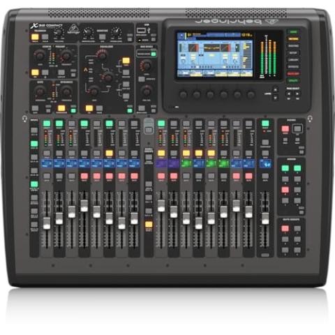 Behringer X32 COMPACT Kompaktes digitales Mischpult mit 40 Eingängen, 25 Bussen, 16 programmierbaren Midas-Vorverstärkern, 17 motorisierten Fadern, Kanal-LCDs, 32-Kanal-Audio-Interface*-Fernbedienung