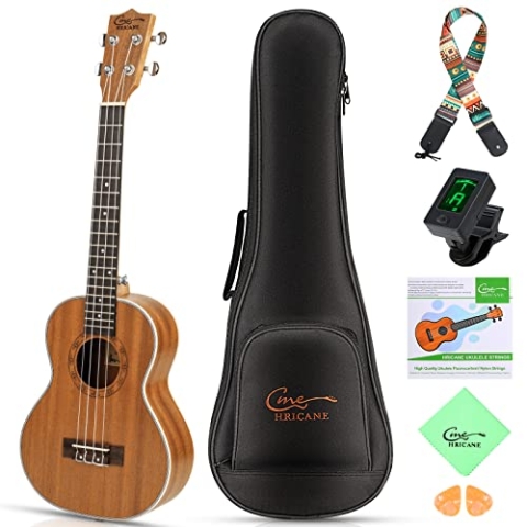 Hricane Sapele Sopran Ukulele Set für Kinder und Erwachsene 21 Zoll Ukulele Starter Kit mit Tasche, Tuner, Nylon Saiten, Pick, Gurt, Kleine Hawaii Gitarre